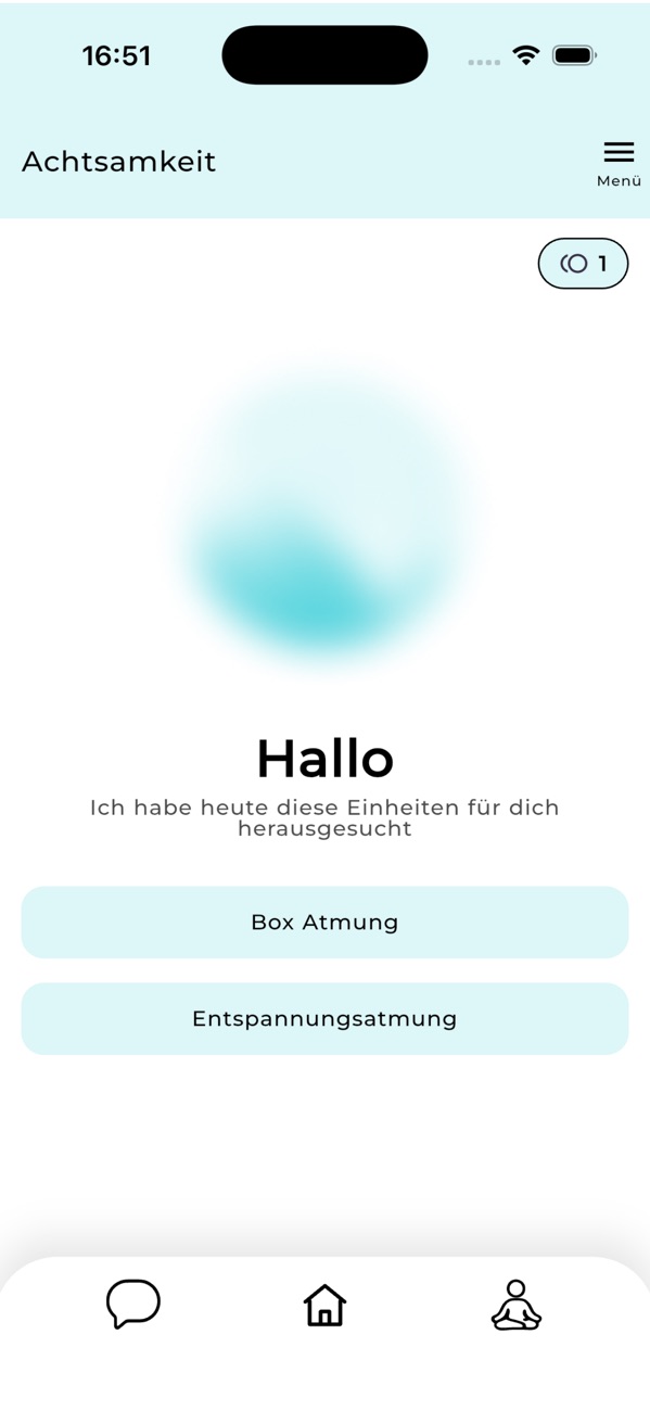 Achtsamkeitsbereich mit zwei Atemübungen zur Auswahl